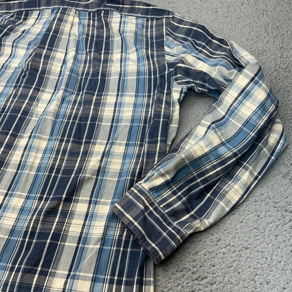 Ralph Lauren Button Down Mens Large Blue Plaid Custom Fit Long Sleeve Pony Logo